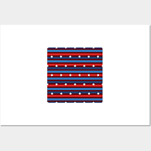 Red Blue Stripes Pattern, American Flag Color Posters and Art